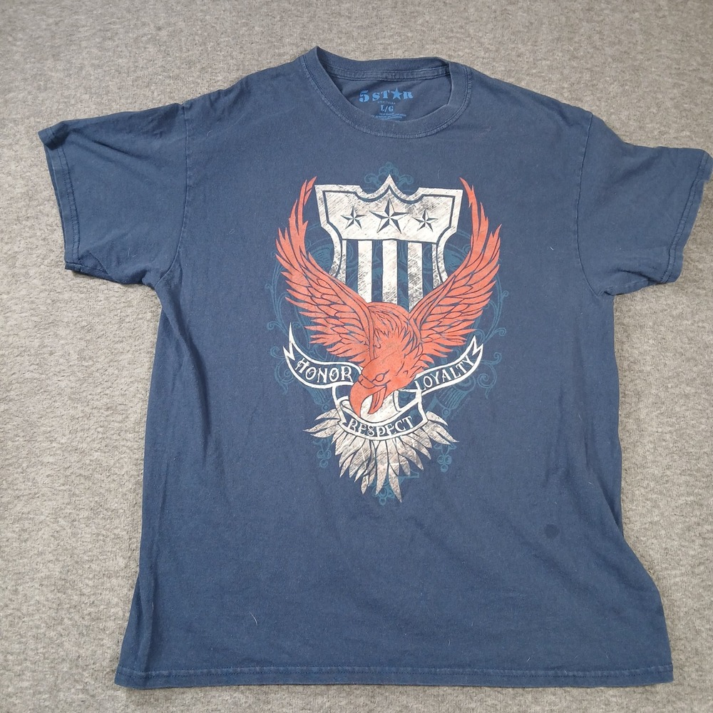 5 Star Mens Graphic T-Shirt Navy Blue Eagle‎ Honor Loyalty Respect Size L